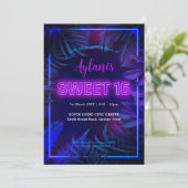Hot Pink Neon Glow Sweet 16 Verjaardagsfeestje Kaart (Staand voorkant)