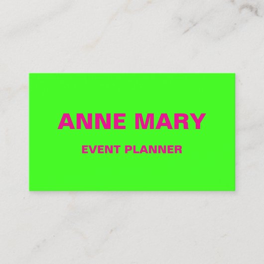 Hot Pink Neon Green Wedding Event Planner Kleurrij Visitekaartje (Voorkant)