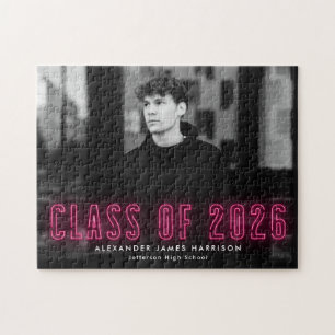 Hot Pink Neon Klasse van 2025 Afstuderen Foto Legpuzzel