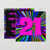 Hot Pink Neon Lights Club 21ste verjaardag Kaart (Voorkant / Achterkant)