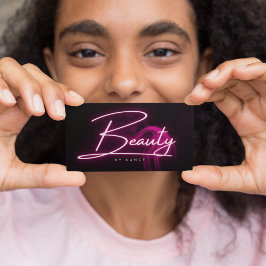 Hot Pink Neon & Smoke Beauty Salon Script Visitekaartje