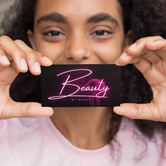 Hot Pink Neon & Smoke Beauty Salon Script Visitekaartje