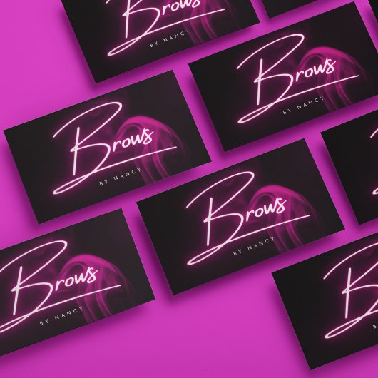 Hot Pink Neon & Smoke Brows Handgeschreven Script Visitekaartje