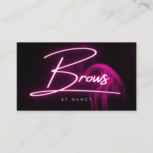 Hot Pink Neon & Smoke Brows Handgeschreven Script Visitekaartje (Voorkant)