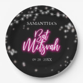 Hot Pink Neon-Theme Bat Mitswa Papieren Bordje (Voorkant)