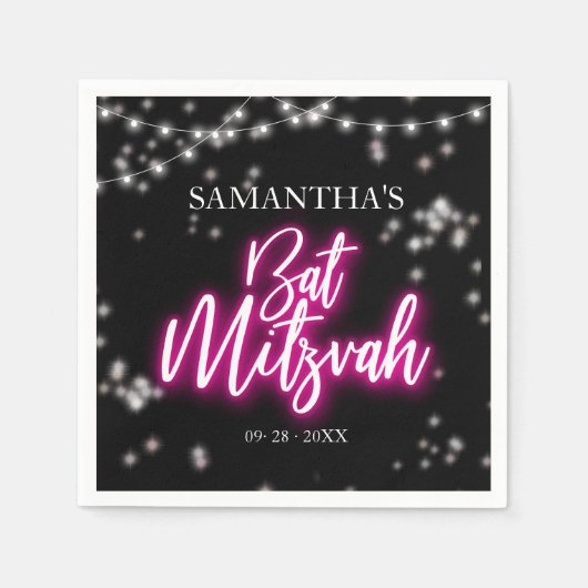 Hot Pink Neon-Theme Bat Mitswa Servet (Voorkant)