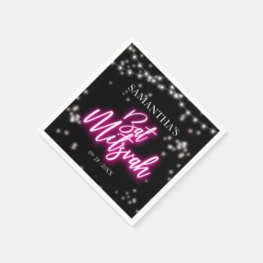 Hot Pink Neon-Theme Bat Mitswa Servet (Hoek)