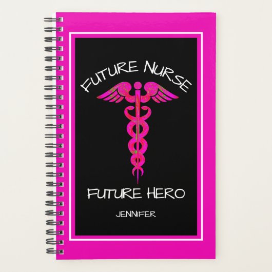 Hot Pink Nurse Medical Caduceus Personalized Planner (Voorkant)