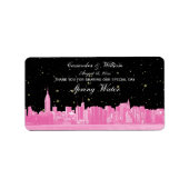 Hot Pink NYC Wide Starry Skyline Etch Water Bottle Etiket (Voorkant)