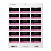 Hot Pink NYC Wide Starry Skyline Etch Water Bottle Etiket (Full Sheet)