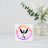 *~* Hot Pink Ombre Black Phoenix Ring of Fire Vierkante Visitekaartje (Staand voorkant)