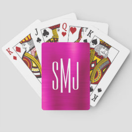Hot Pink Ombre Folie Drie-Letter Monogram Pokerkaarten