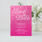 Hot Pink Ombre Glitter Save the Date Kaart (Staand voorkant)