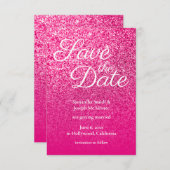 Hot Pink Ombre Glitter Save the Date Kaart (Voorkant / Achterkant)
