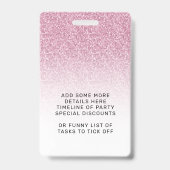 Hot Pink Ombre Glitter Sweet 16e VIP-pas Badge (Back)