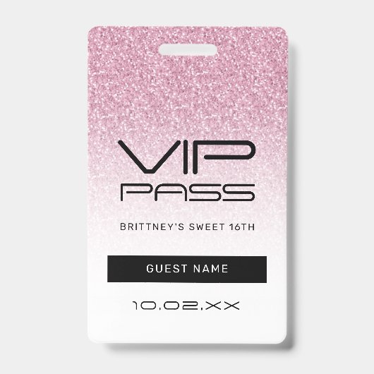 Hot Pink Ombre Glitter Sweet 16e VIP-pas Badge (Front)