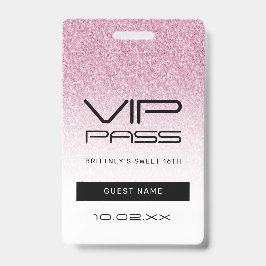 Hot Pink Ombre Glitter Sweet 16e VIP-pas Badge