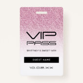 Hot Pink Ombre Glitter Sweet 16e VIP-pas Badge (Voorkant)