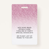 Hot Pink Ombre Glitter Sweet 16e VIP-pas Badge (Achterkant)