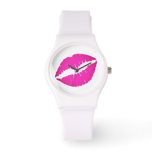 Hot Pink Ombre Lipstick Kiss Horloge (Voorkant)