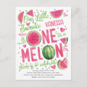 Hot Pink One in a Melon, Schattigee Watermeloen 1s Uitnodiging Briefkaart (Voorkant)