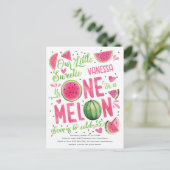 Hot Pink One in a Melon, Schattigee Watermeloen 1s Uitnodiging Briefkaart (Staand voorkant)