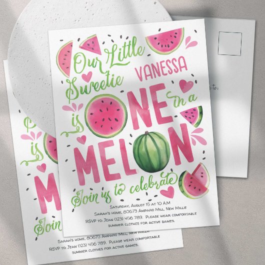 Hot Pink One in a Melon, Schattigee Watermeloen 1s Uitnodiging Briefkaart