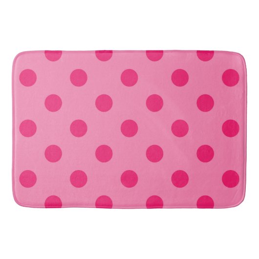 Hot Pink op Pink Polka Dots Patroonontwerp Badmat (Voorkant)