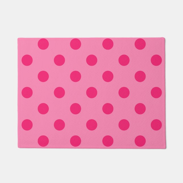 Hot Pink op Pink Polka Dots Patroonontwerp Deurmat (Voorkant)