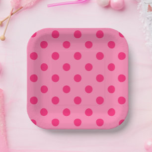 Hot Pink op Pink Polka Dots Patroonontwerp Papieren Bordje