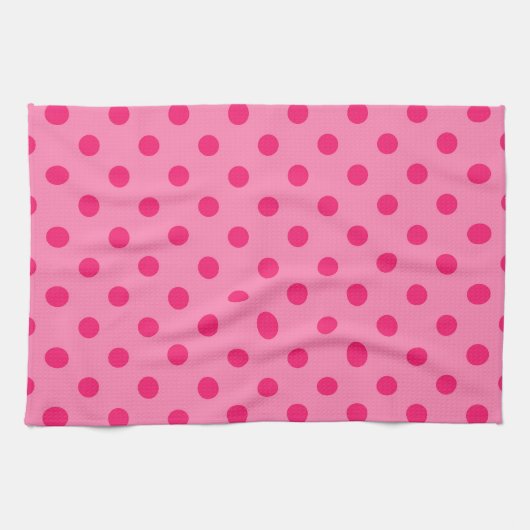 Hot Pink op Pink Polka Dots Patroonontwerp Theedoek (Horizontaal)