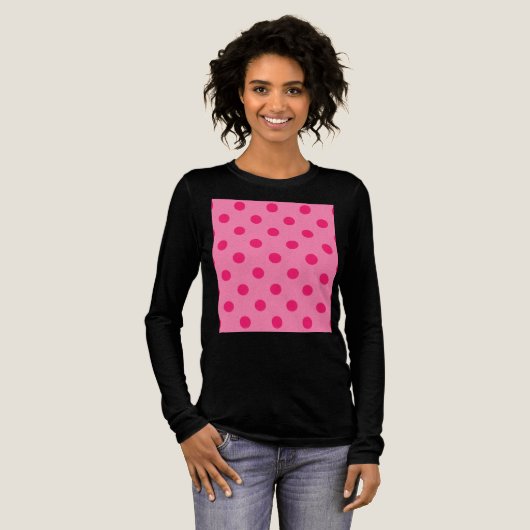Hot Pink op Pink Polka Dots Patroonontwerp Tri-Blend Shirt (Voorkant)