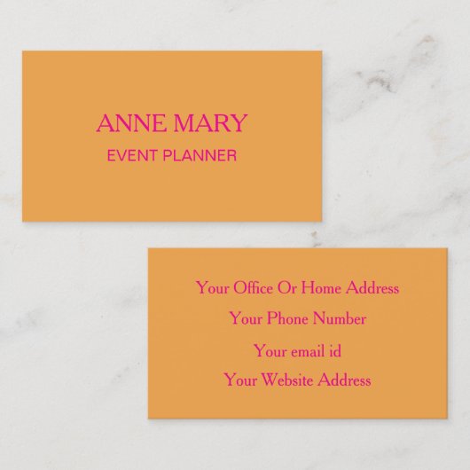Hot Pink Orange Trendy Modern Event Planner Visitekaartje (Voorkant / Achterkant)