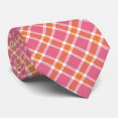 Hot Pink, Orange & White Tarten Plaid Men's Tie Stropdas (Opgerold)