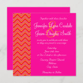 Hot Pink Oranje Chevron Weddenschap Kaart (Voorkant / Achterkant)