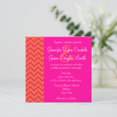 Hot Pink Oranje Chevron Weddenschap Kaart (Staand voorkant)