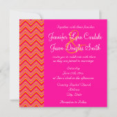 Hot Pink Oranje Chevron Weddenschap Kaart (Voorkant)