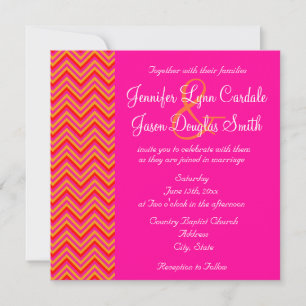 Hot Pink Oranje Chevron Weddenschap Kaart