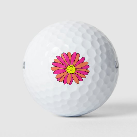 Hot Pink Oranje Daisy Golfballen (Voorkant)