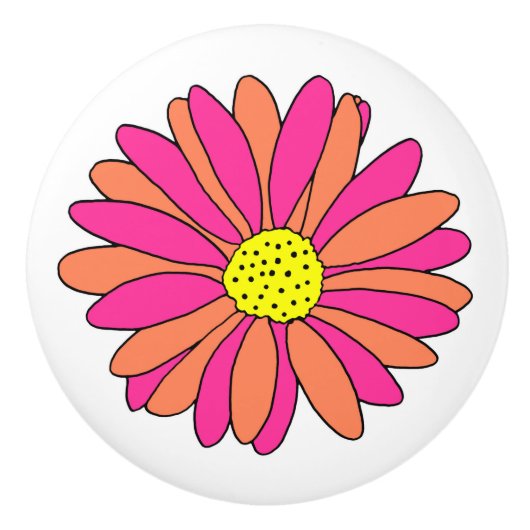 Hot Pink Oranje Daisy Keramische Knop (Voorkant)