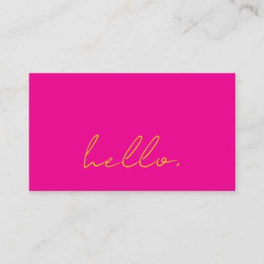 Hot Pink Oranje Hallo Script Typografie Modern Visitekaartje (Voorkant)