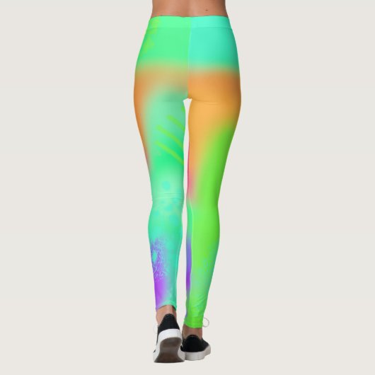 Hot Pink Oranje Paars Turquoise Punk Crazy Print Leggings (Achterkant)