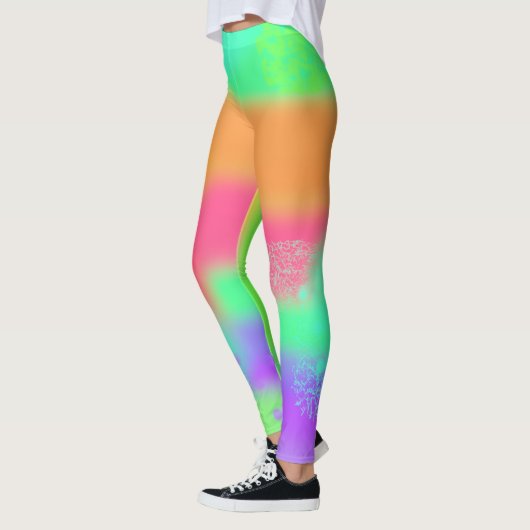 Hot Pink Oranje Paars Turquoise Punk Crazy Print Leggings (Links)