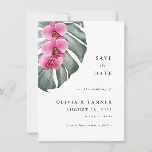 Hot Pink Orchids Tropical Paradise Save the Date Kaart (Voorkant)