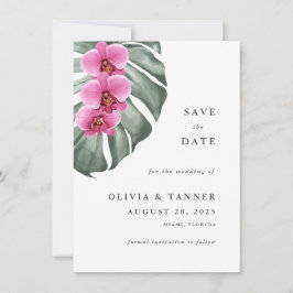 Hot Pink Orchids Tropical Paradise Save the Date Kaart