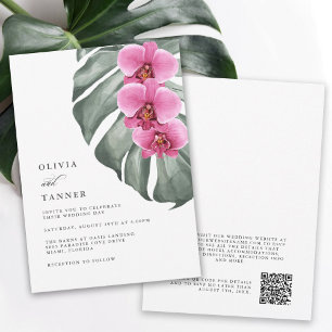 Hot Pink Orchids Tropische bruiloft met QR-code Kaart