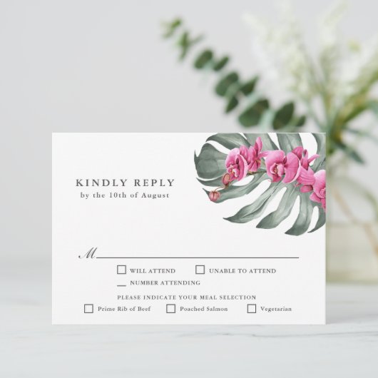 Hot Pink Orchids Tropische RSVP met Entree (Staand voorkant)