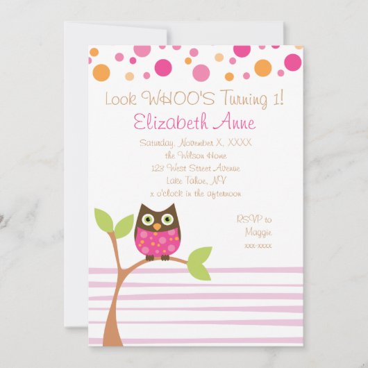 Hot Pink Owl Kaart (Voorkant)