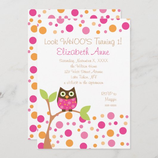 Hot Pink Owl Kaart (Voorkant / Achterkant)