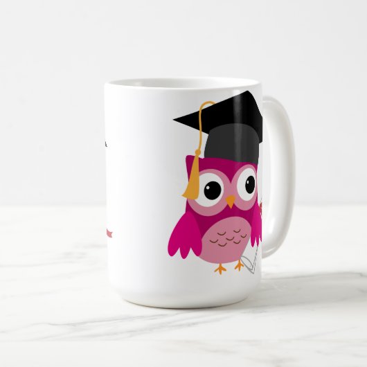 Hot Pink Owl met Diploma Afstuderen Mok (Voorkant rechts)